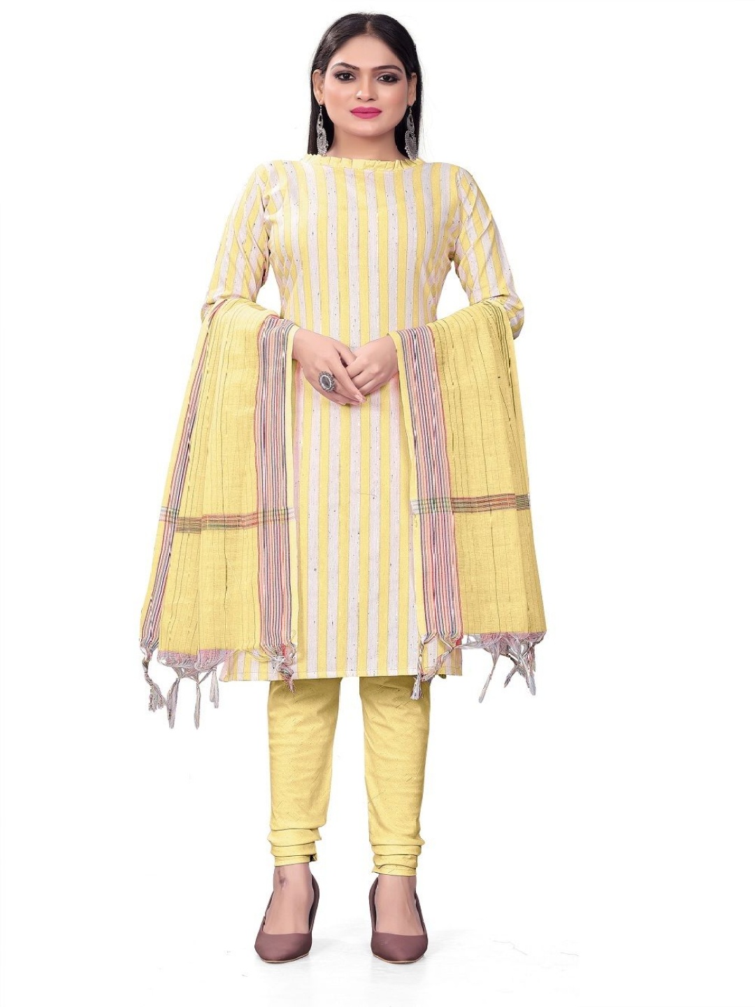 

Aika Pure Striped Printed Pure Cotton Unstitched Dress Material, Yellow