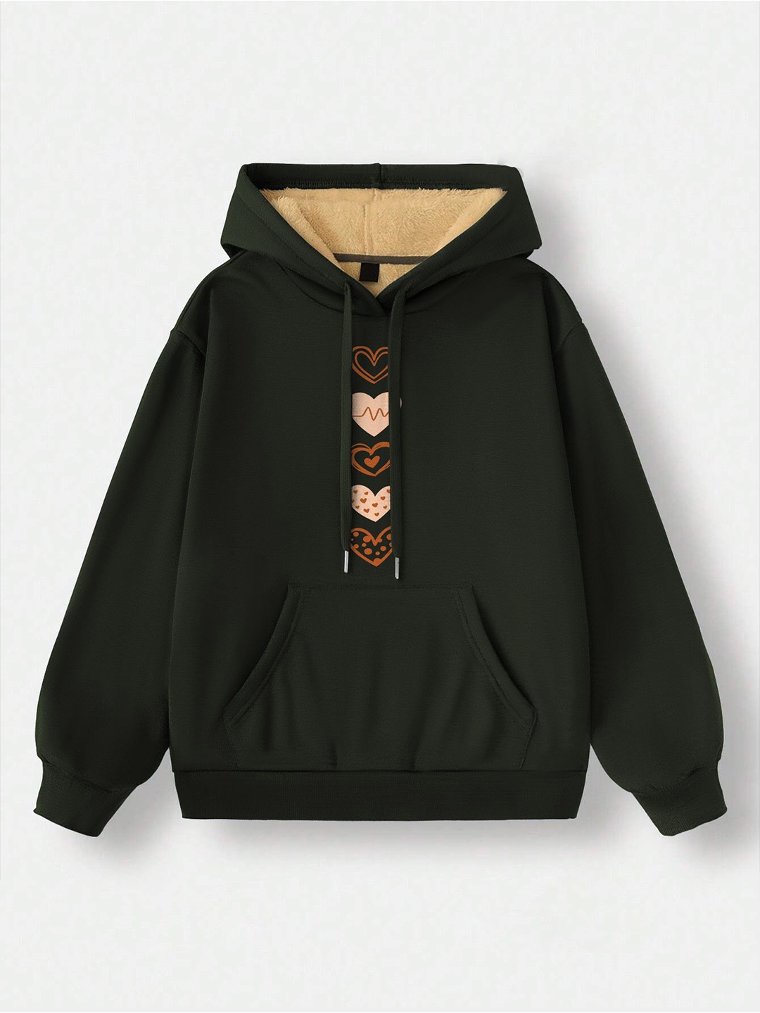 

TOGS & TERRE Women Printed Hooded Pullover Sweatshirt, Olive