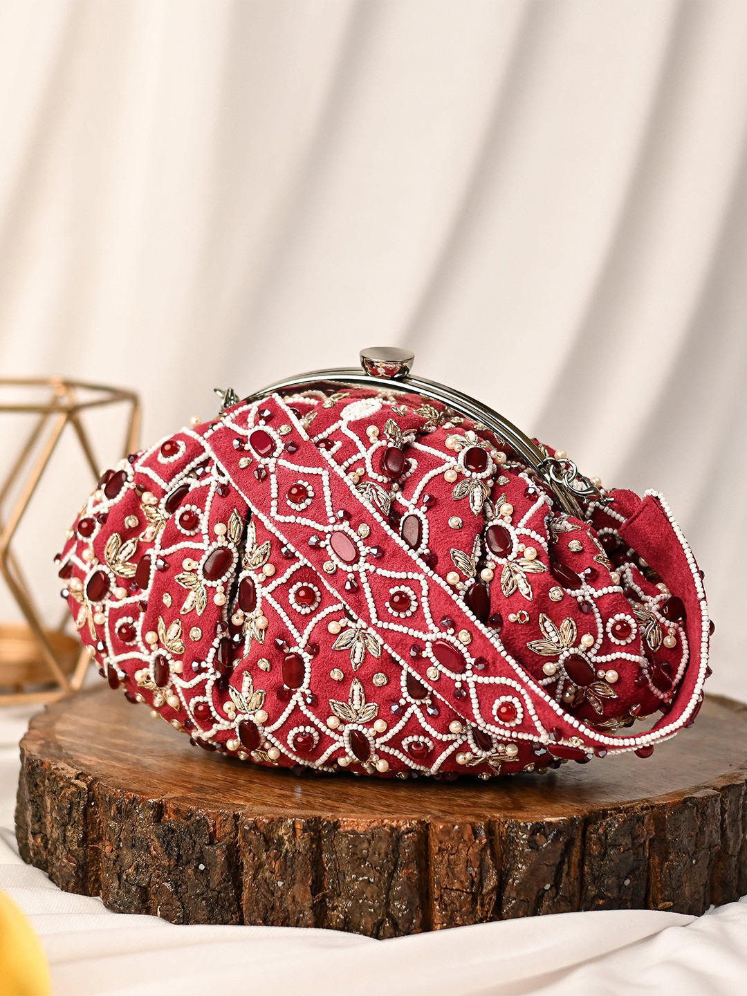 

sugarcrush Embroidered Potli Clutch, Red