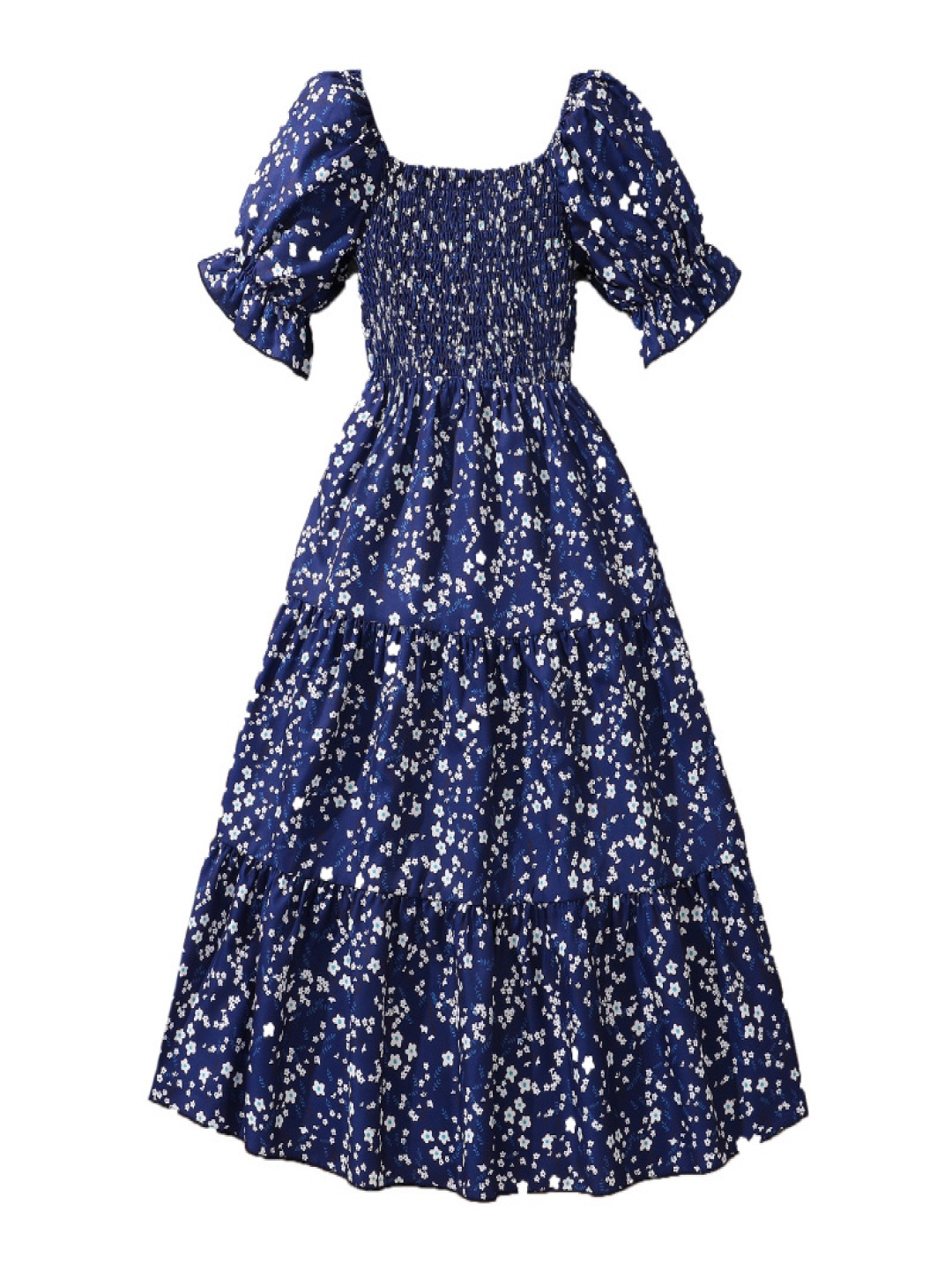 

StyleCast x Revolte Girls Floral Printed Puff Sleeves Fit & Flare Midi Dress, Blue