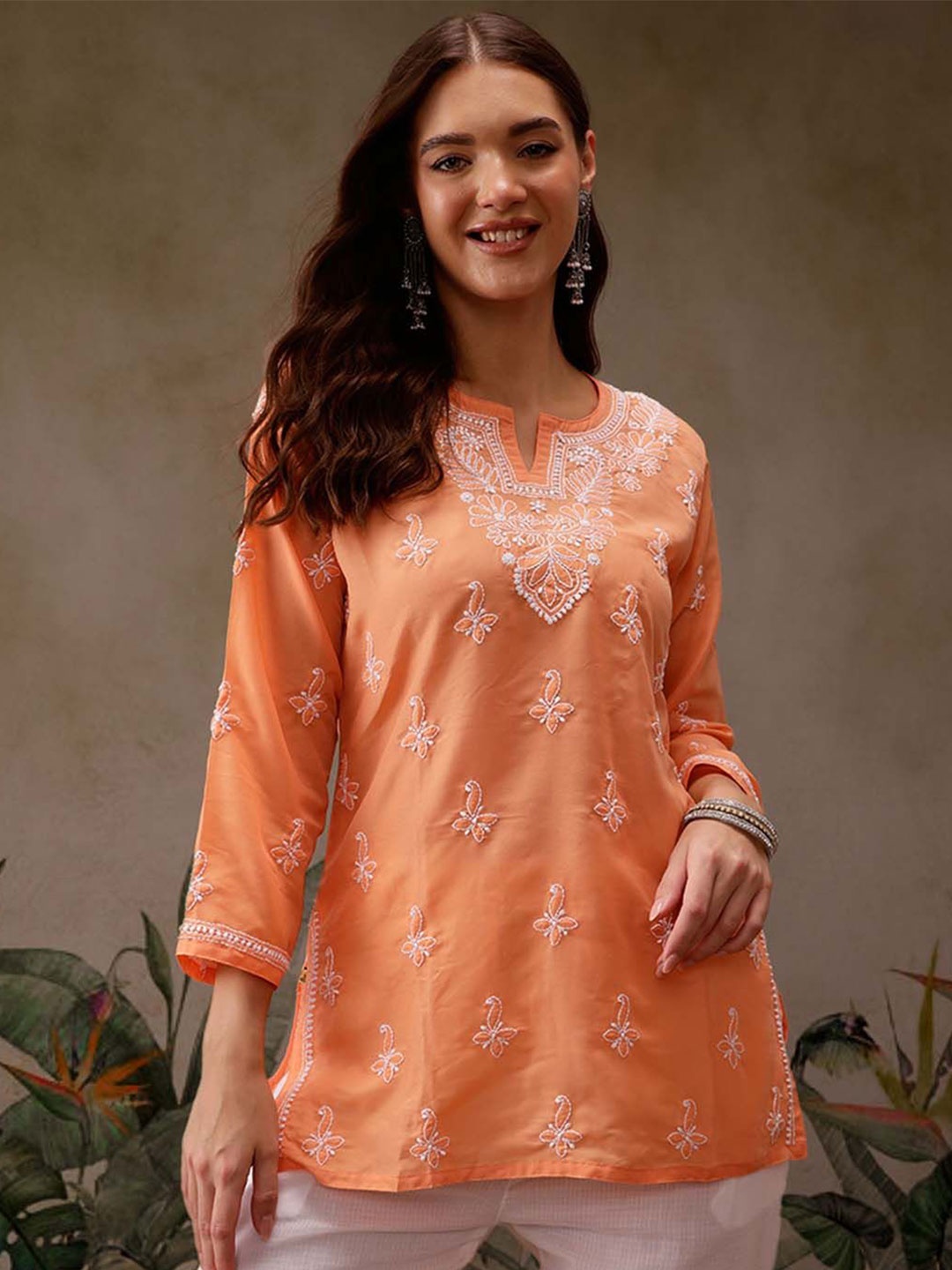 

ADA Women Ethnic Motifs Embroidered Chikankari Kurti, Orange