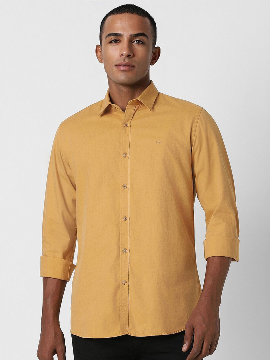 

Peter England Casuals Men Slim Fit Spread Collar Solid Cotton Casual Shirt, Mustard