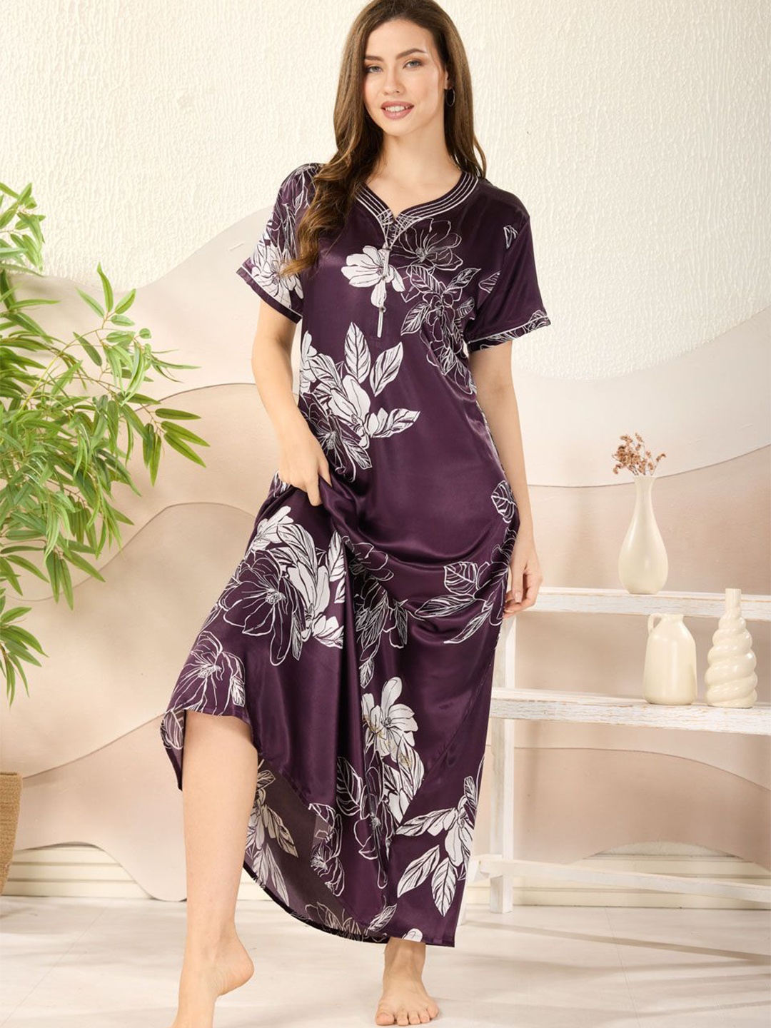 

Soulemo Satin Printed Maxi Nightdress, Purple
