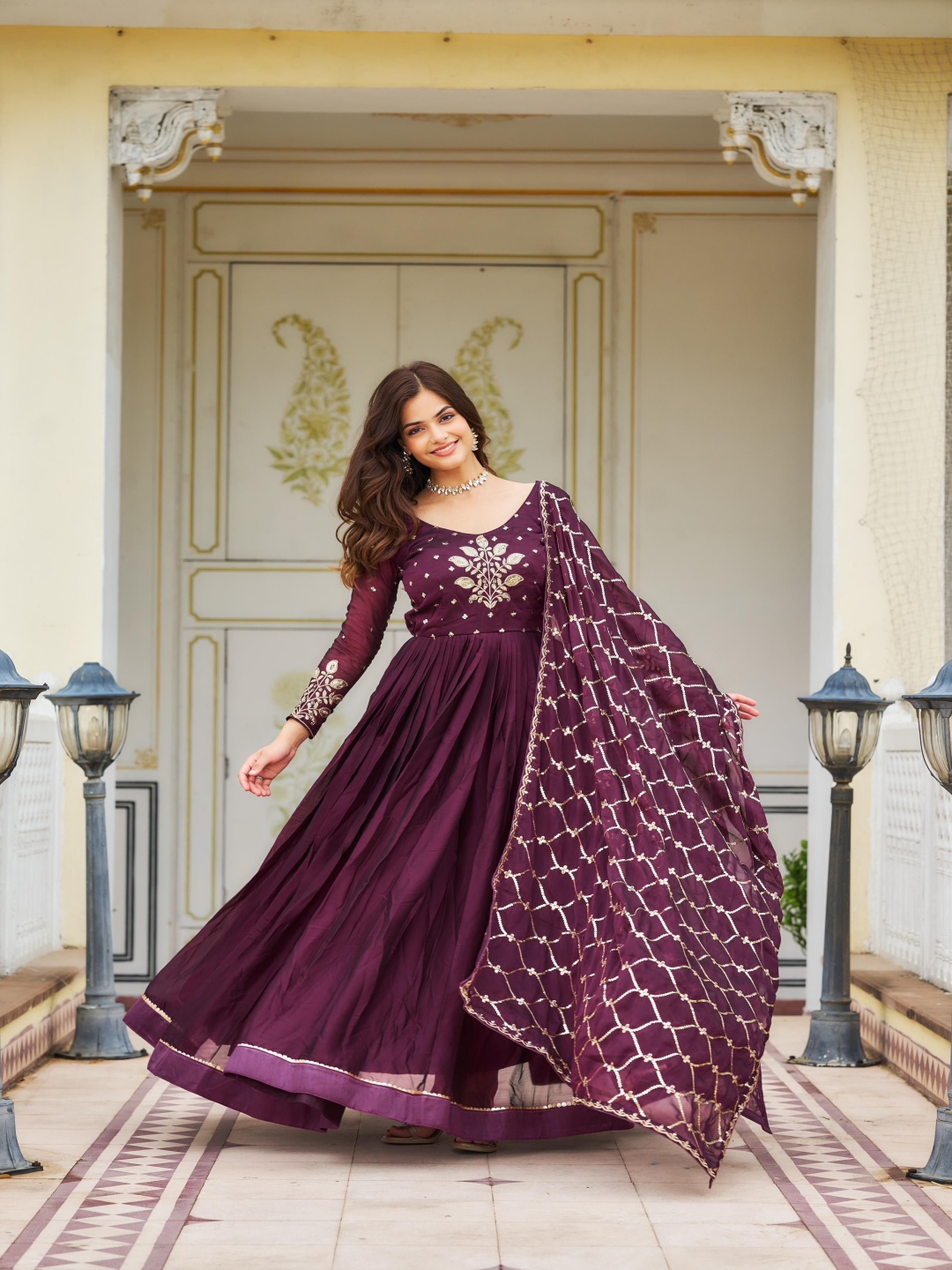 

Fashion Basket Women Embellished Fit and Flare Midi Ethnic Dress, Purple
