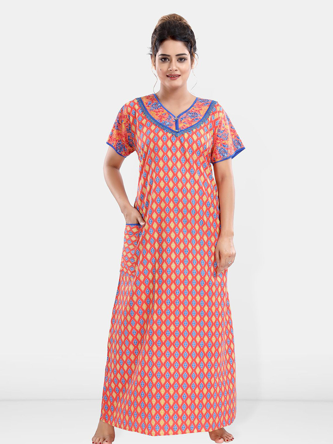

Be You Pure Cotton Printed Maxi Nightdress, Orange