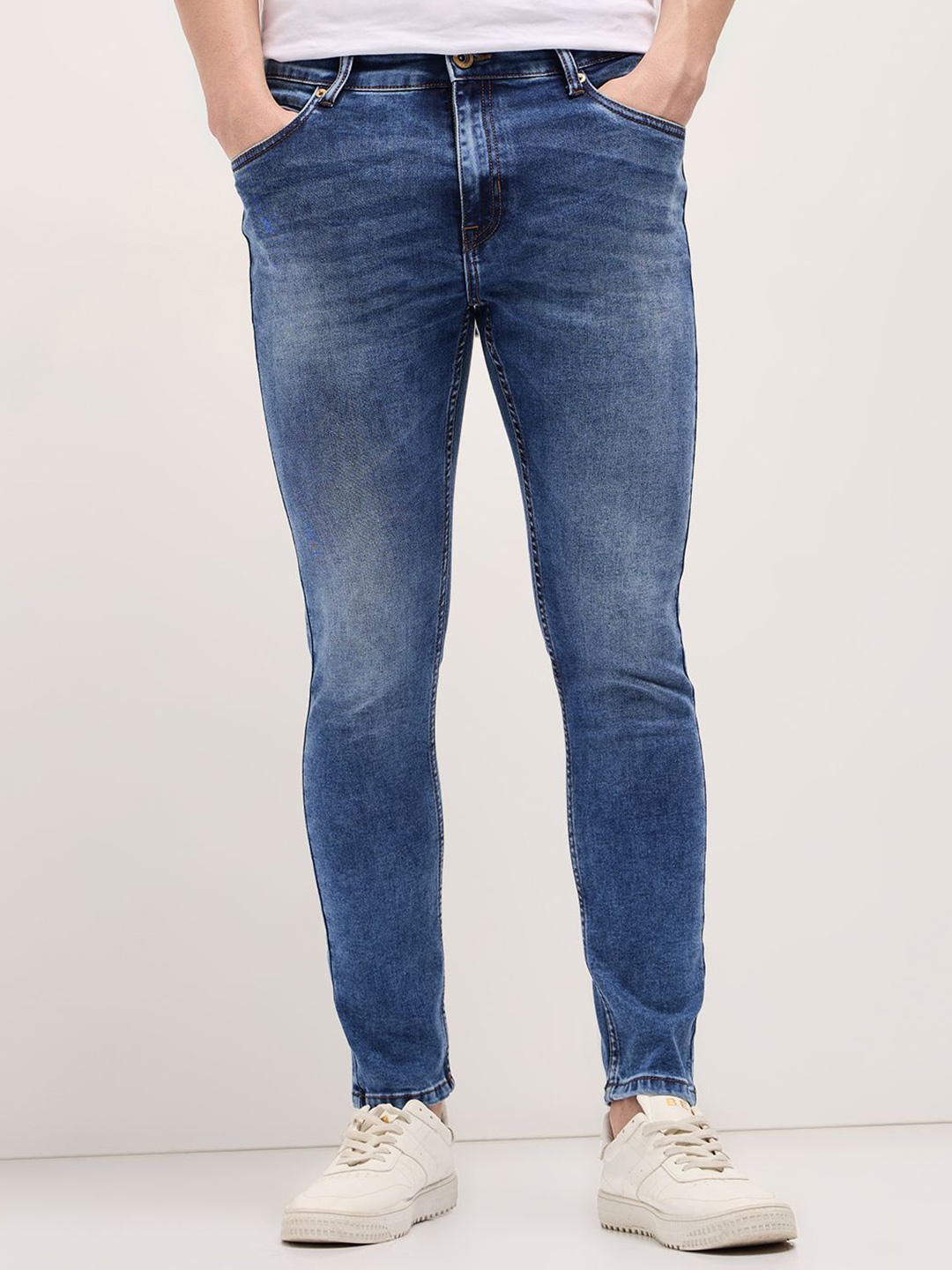 

THE BEAR HOUSE Men Cotton Solid Skinny Fit Light Fade Stretchable Jeans, Blue