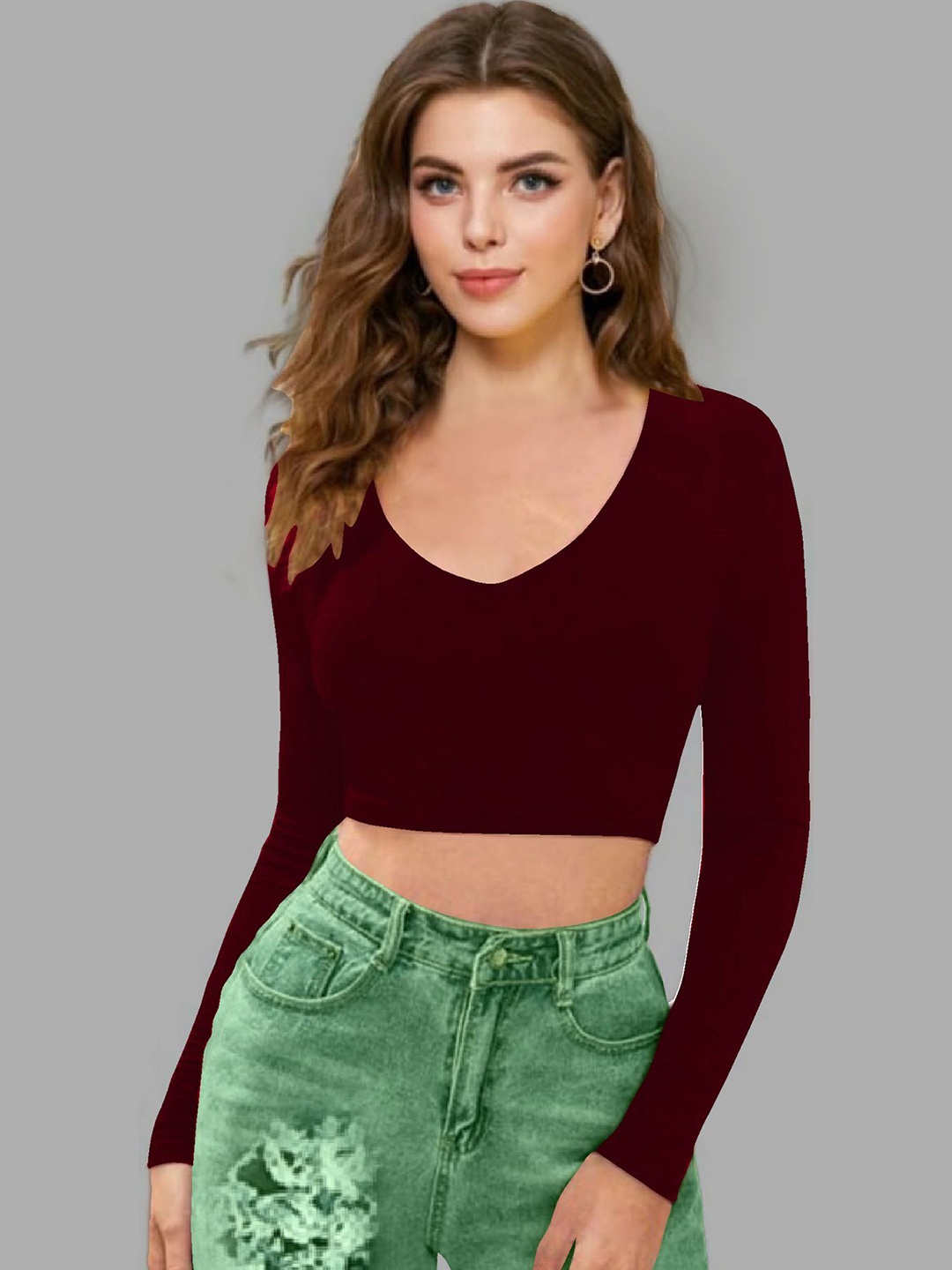 

Dream Beauty Fashion Women V-Neck Fitted Crop Top, Maroon