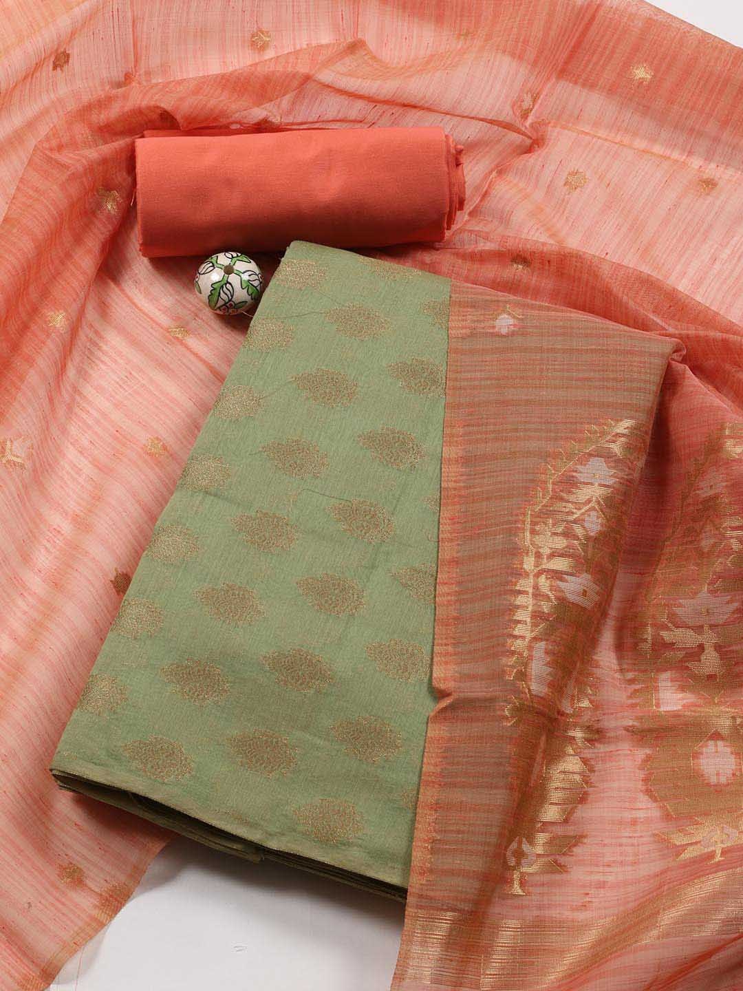 

Meena Bazaar Floral Woven Design Art Silk Unstitched Dress Material, Green