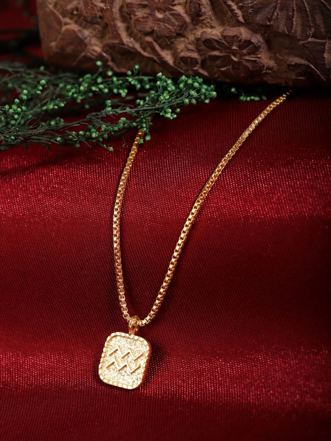 

Berserk Gold-Plated Brass Aquarius Square Pendant With Chain