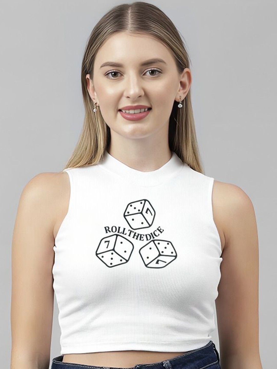 

sollobell Print Cotton Tank Crop Top, White