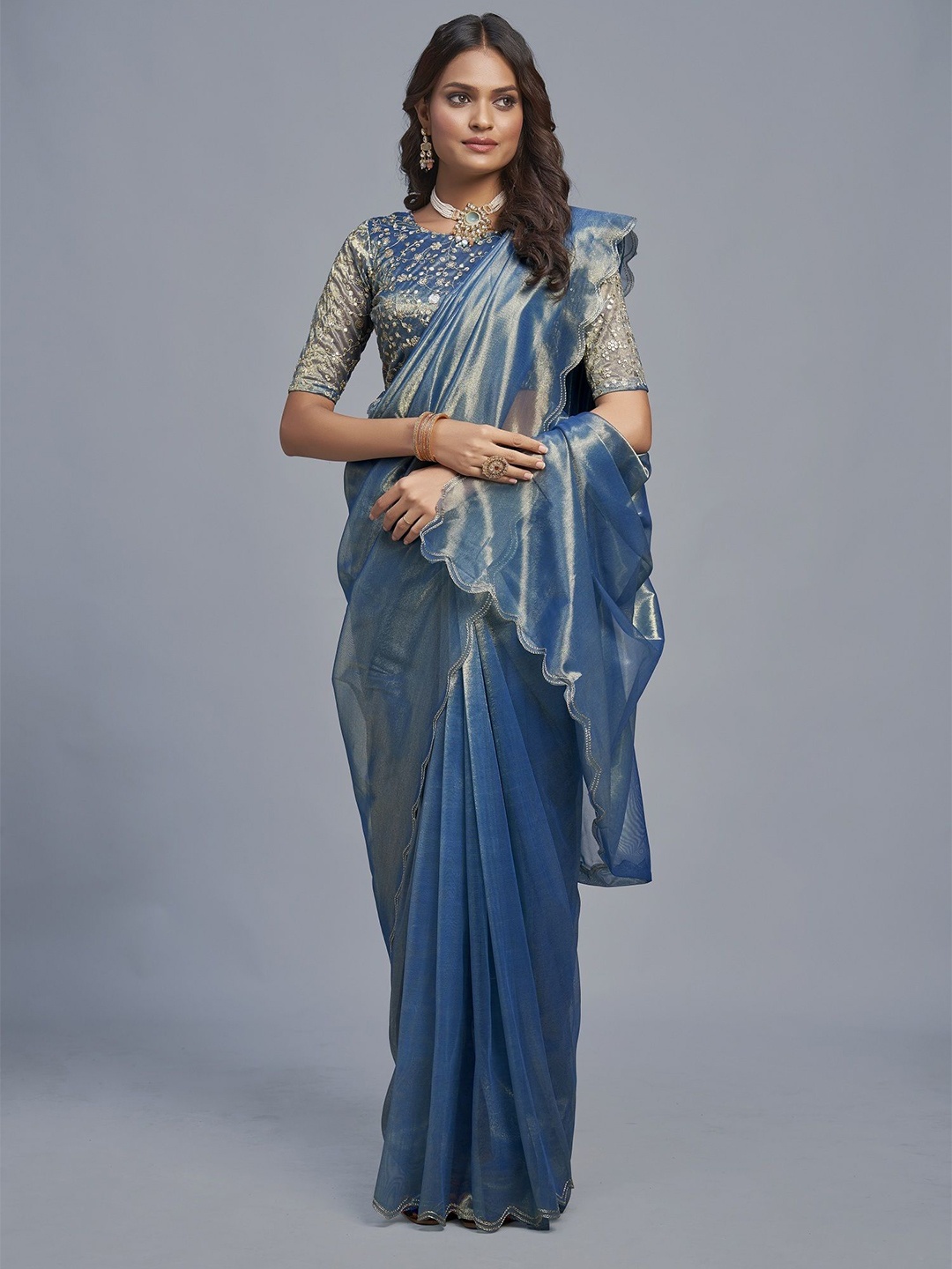 

Aika Pure Georgette Saree, Blue