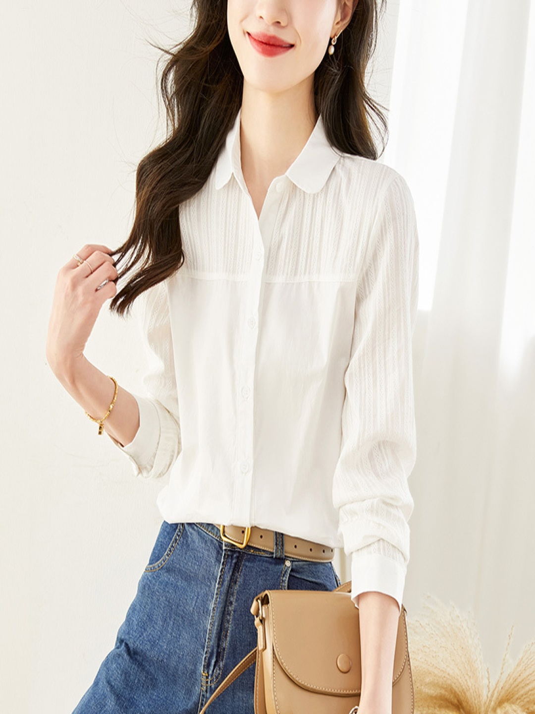 

StyleCast Women Spread Collar Solid Cotton Casual Shirt, White