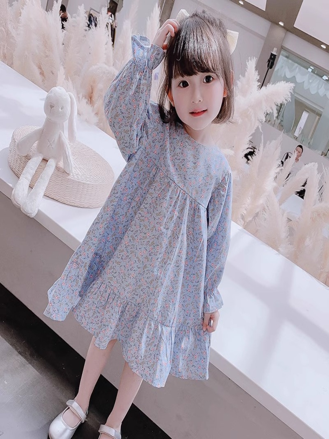 

StyleCast x Revolte Girls Floral Printed Cotton A-Line Knee Length Dress, Blue
