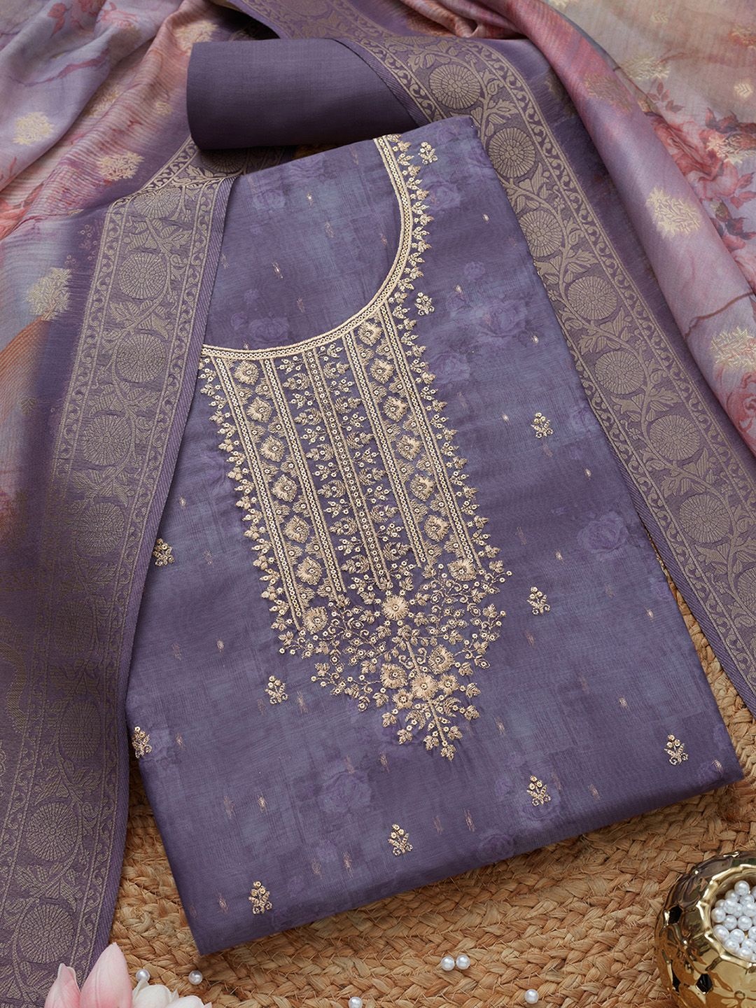 

Soch Floral Printed Unstitched Dress Material, Lavender