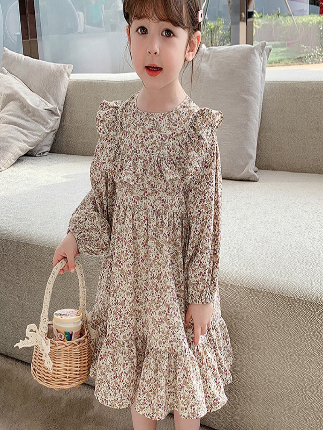 

StyleCast x Revolte Girls Printed Ruffled A-Line Dress, Beige