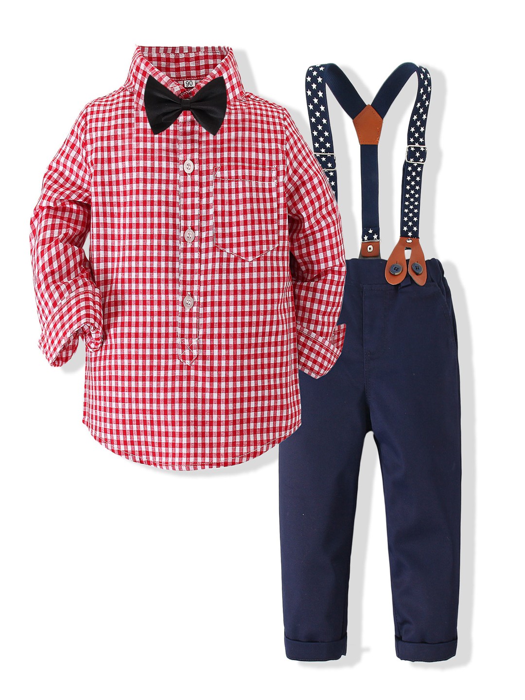 

StyleCast x Revolte Boys Checked Pure Cotton Shirt With Trousers And Suspenders, Pink