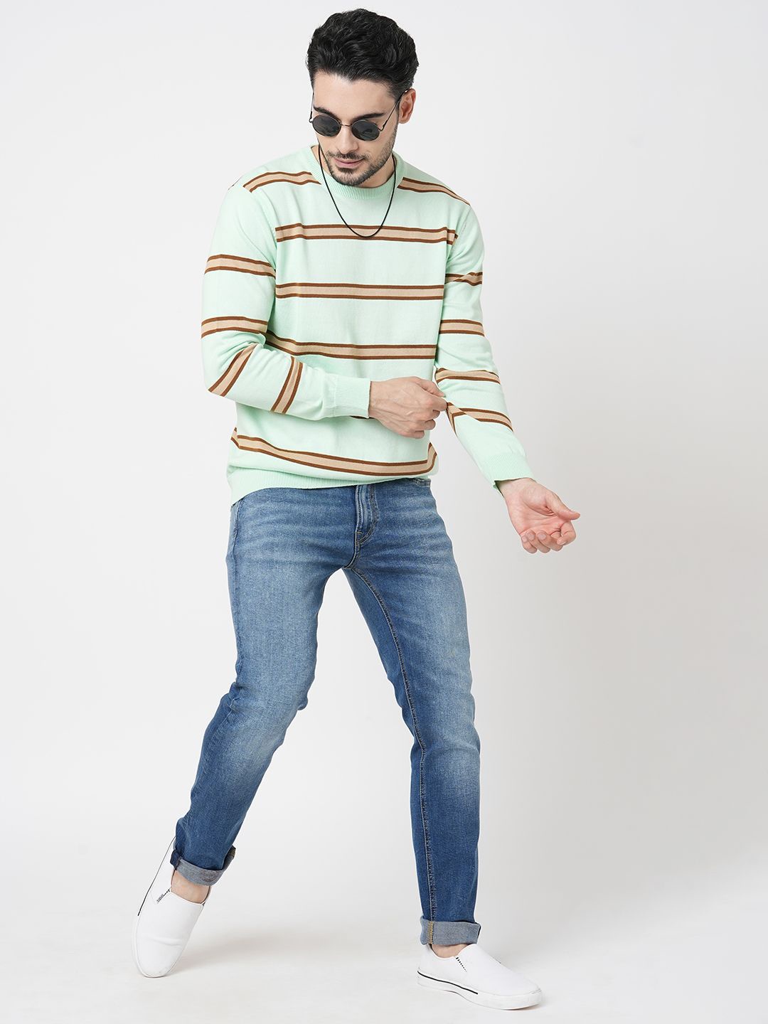 

Loopers Men Striped Pullover Sweatshirt, Green