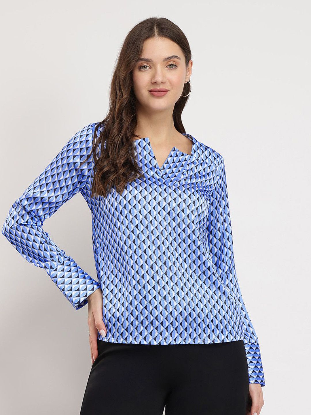 

FableStreet Geometric Print Flared Sleeve Satin Top, Multi