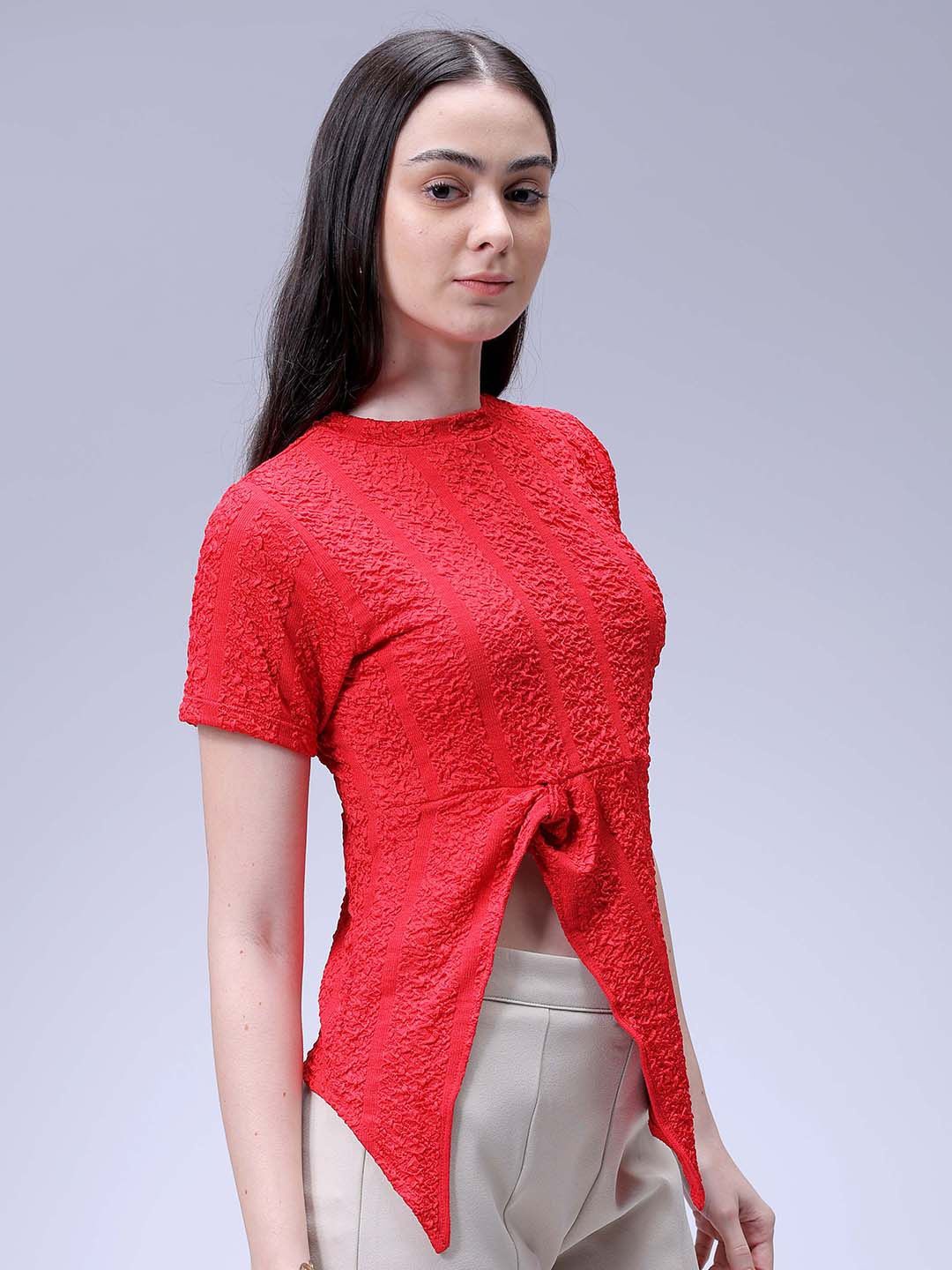 

Freehand by The Indian Garage Co Women Self Design Top, Red