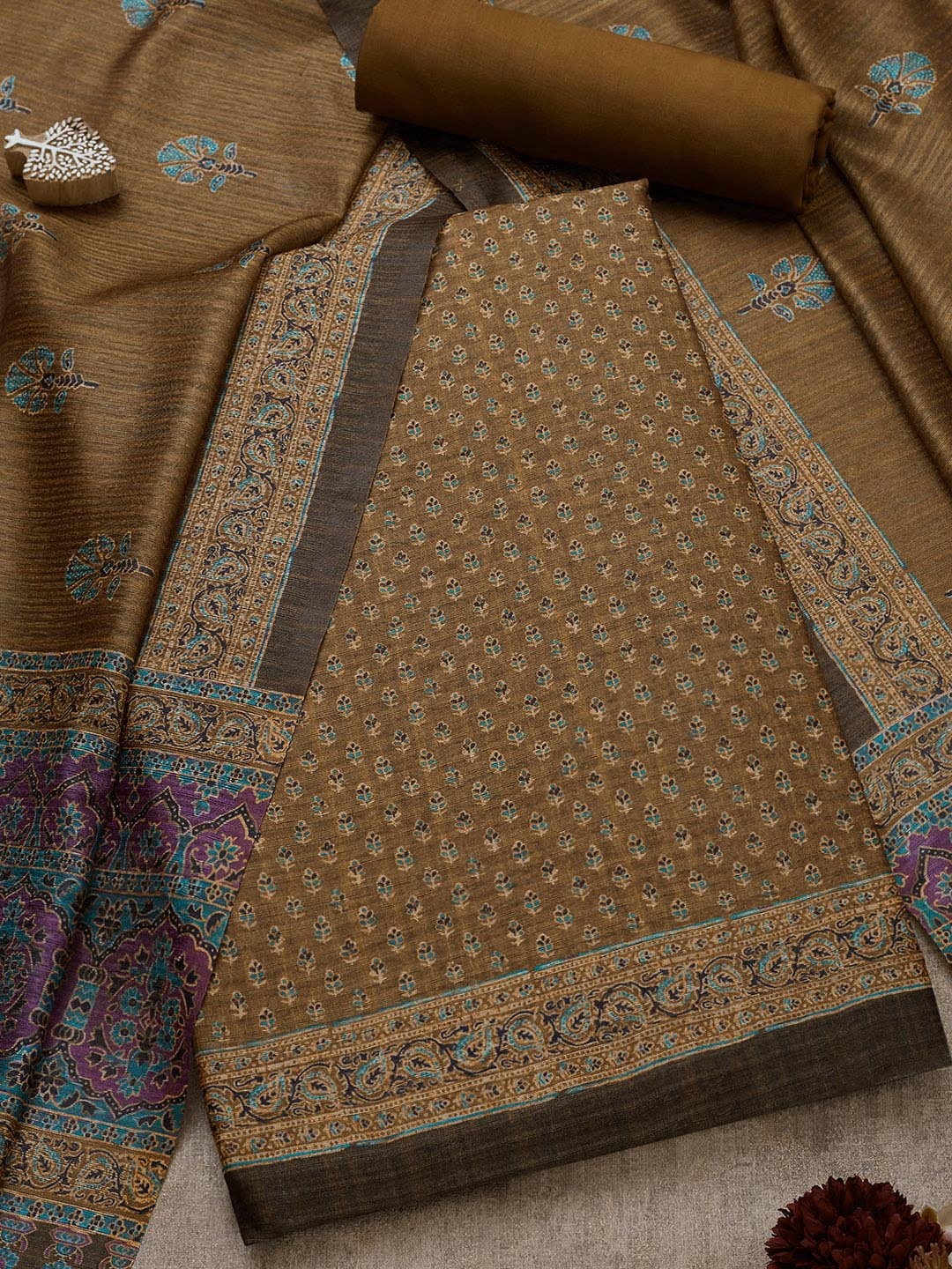 

Soch Woven Design Ethnic Motifs Printed Unstitched Dress Material, Olive