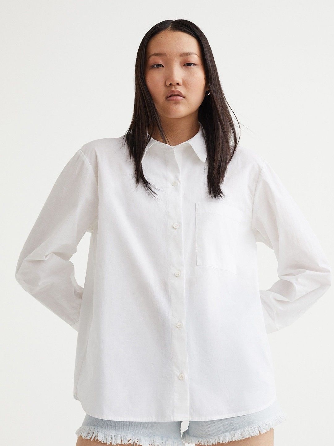 

NANCHI Women Comfort Relaxed Fit Spread Collar Solid Cotton Casual Shirt, White