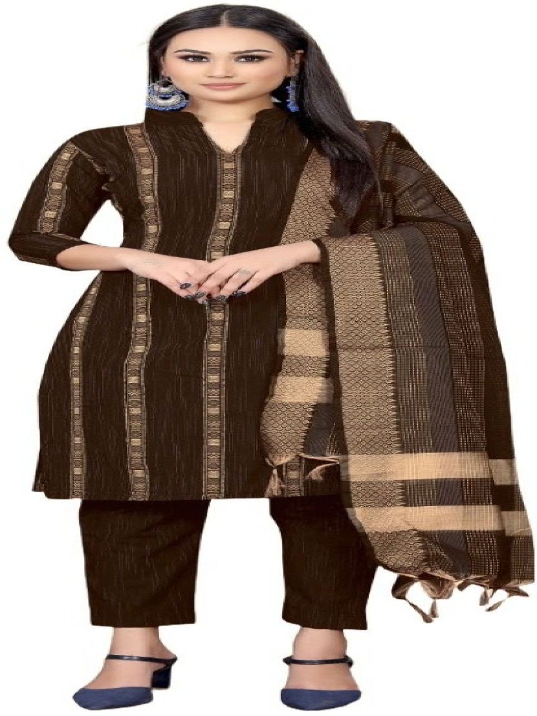 

Aika Pure Cotton Unstitched Dress Material, Brown