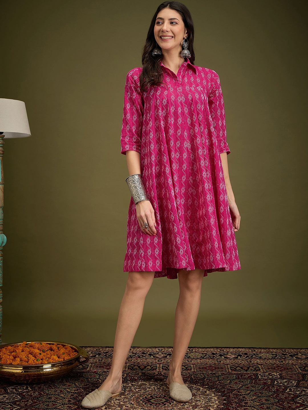 

InWeave Women Printed A - Line Dress, Fuchsia