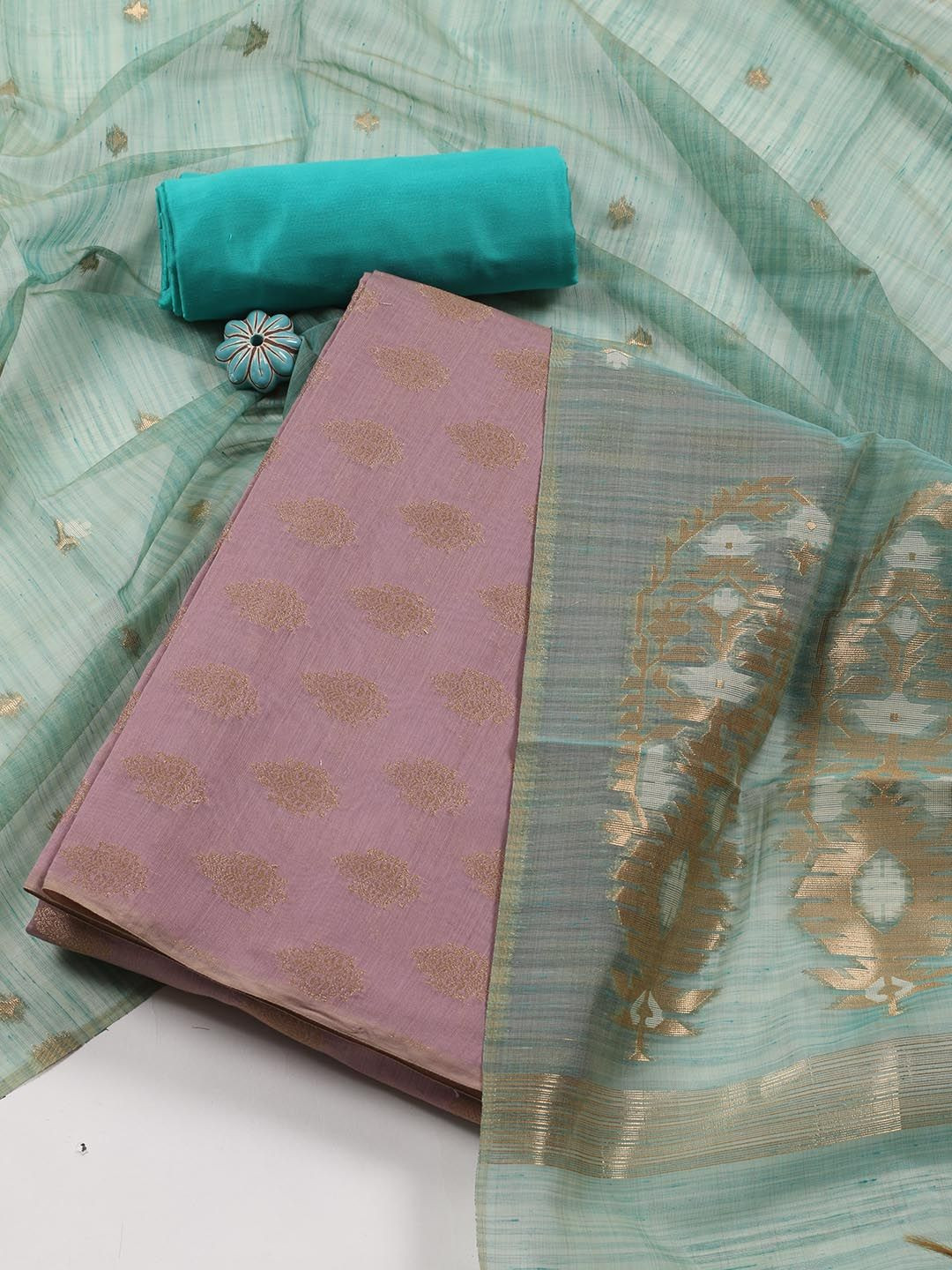 

Meena Bazaar Floral Woven Design Art Silk Unstitched Dress Material, Mauve