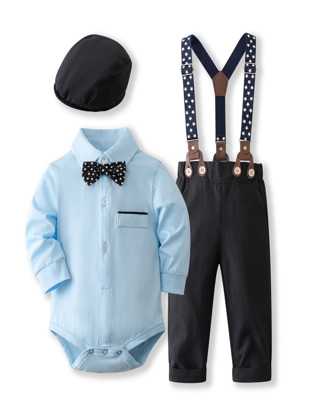 

StyleCast x Revolte Boys Pure Cotton Shirt With Trouser & Suspenders, Blue