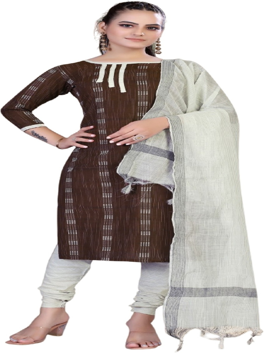 

Aika Jacquard Woven Design Pure Silk Unstitched Dress Material, Brown