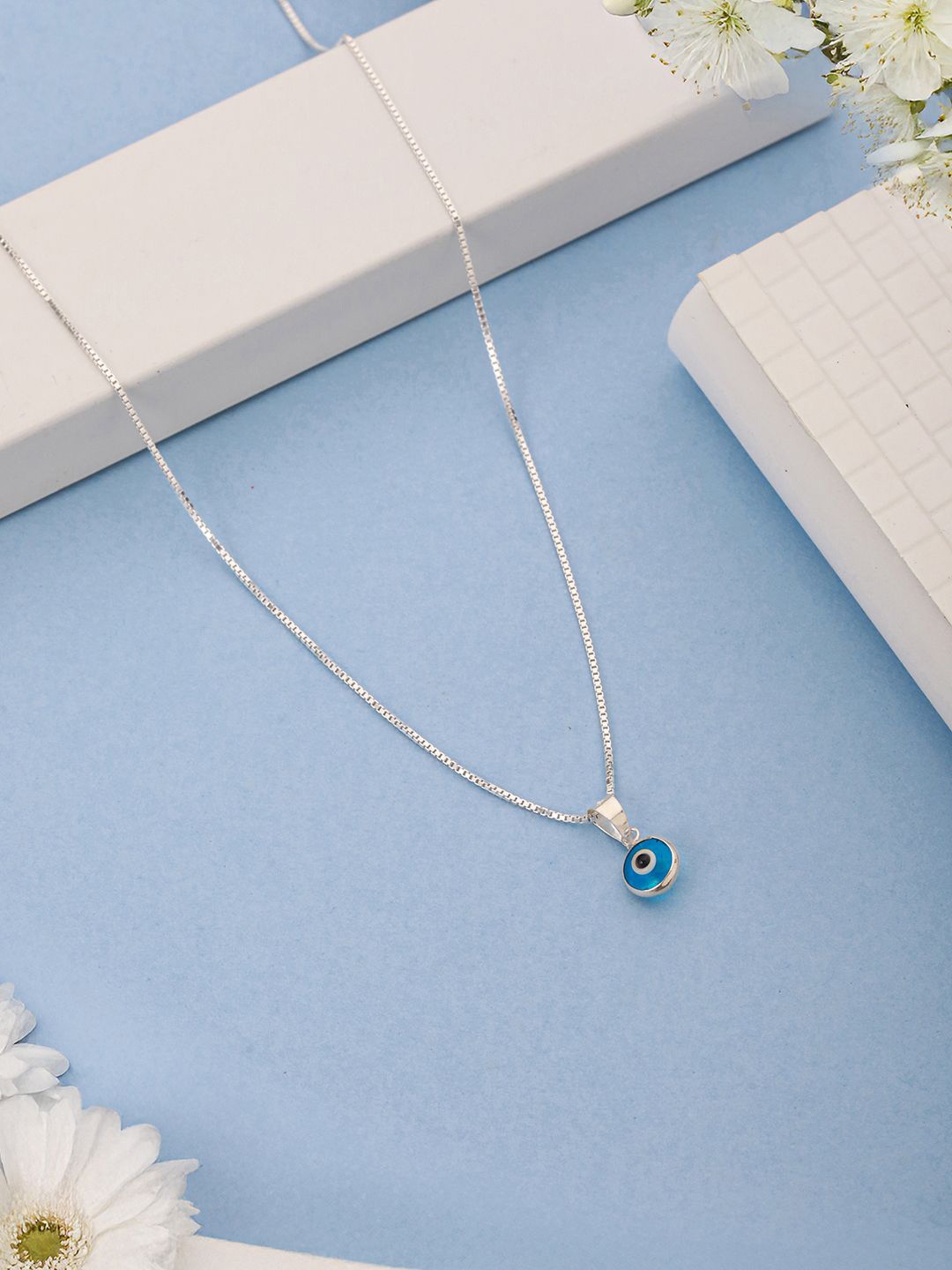 

SARAF SILVERETZ 925 Sterling Silver-Plated Evil Eye Locket Minimal Chain