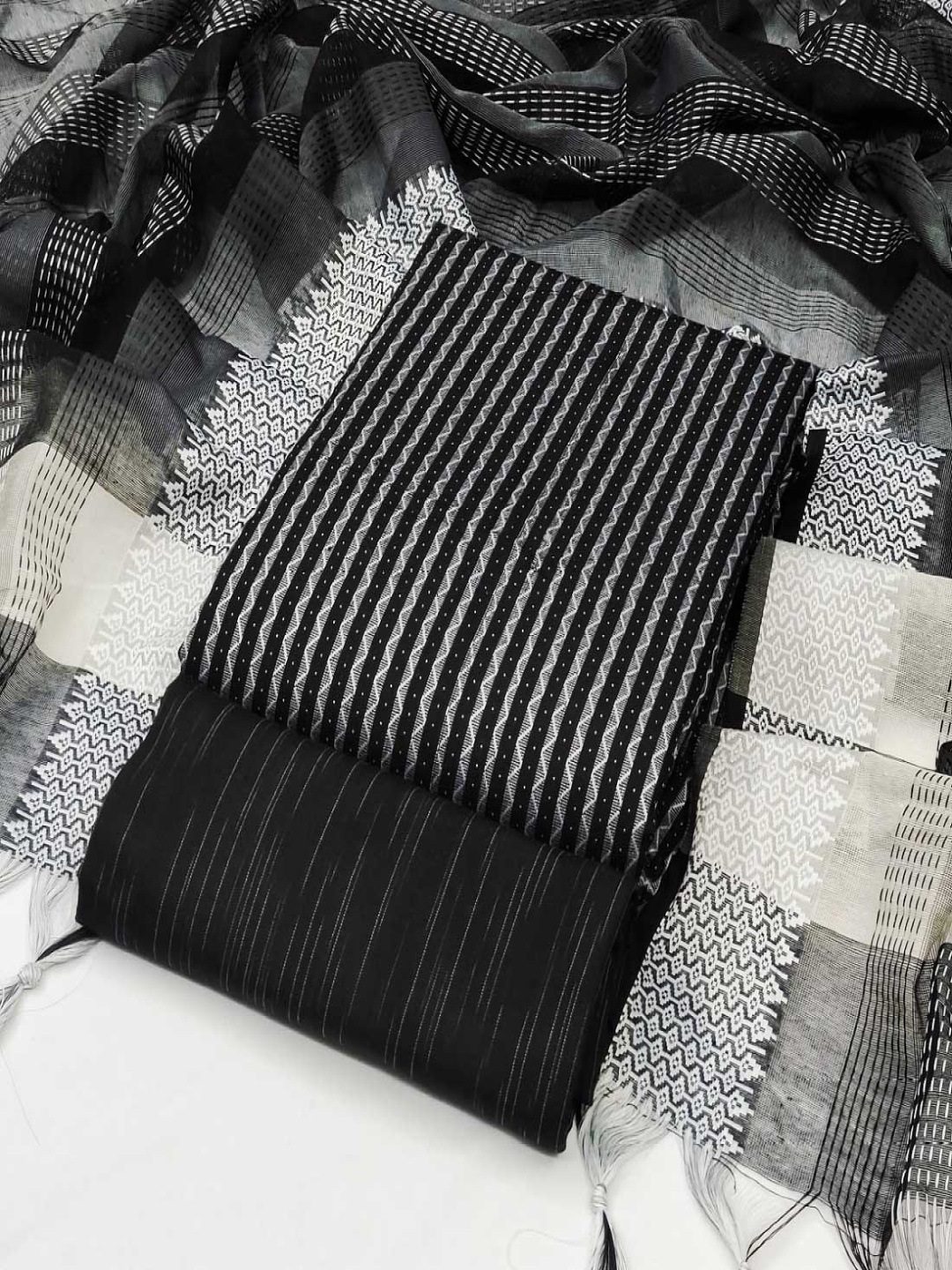 

Aika Striped Pure Cotton Unstitched Dress Material, Black