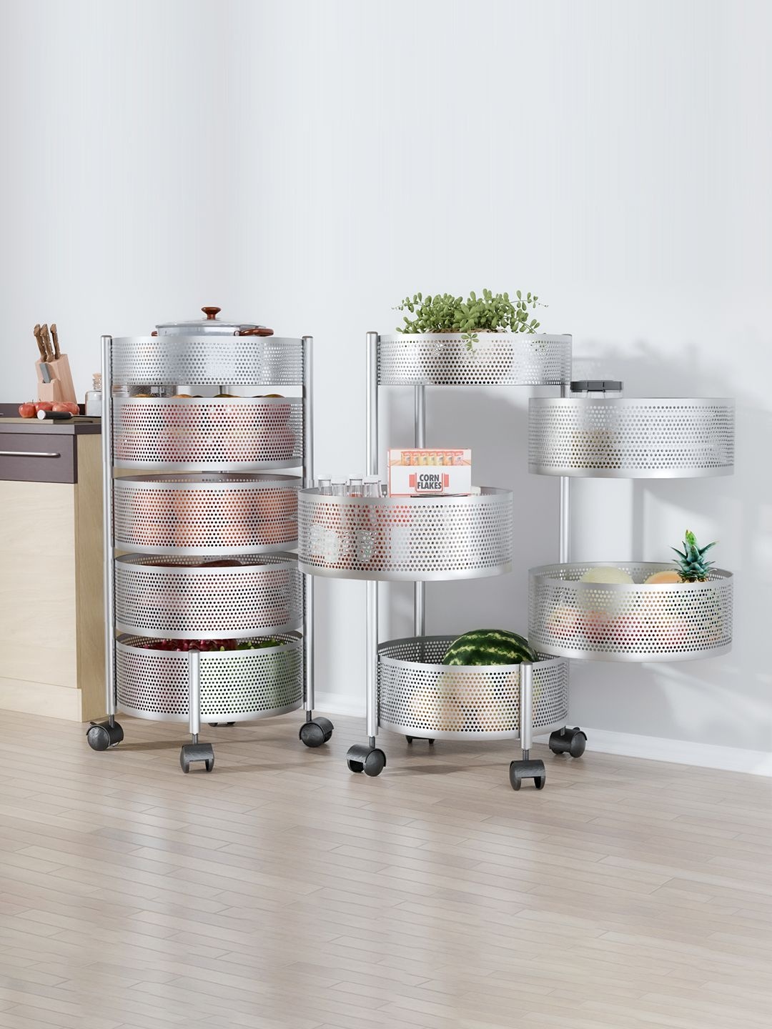 

Kuber Industries Pack of 2 Kitchen 4+1 Layer Metal Storage Kitchen Trolley Unisex Silver