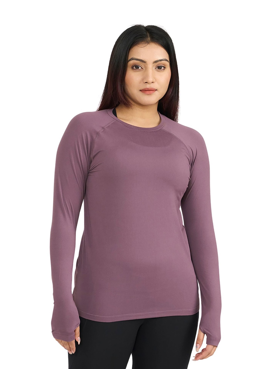 

Hunnit Zen Round Neck Long Sleeve Active Wear Gym Top, Mauve