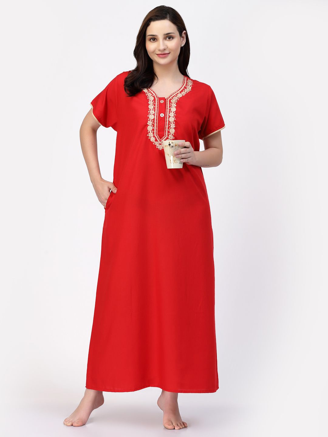 

CHUI MUI Embroidered Maxi Nightdress, Red