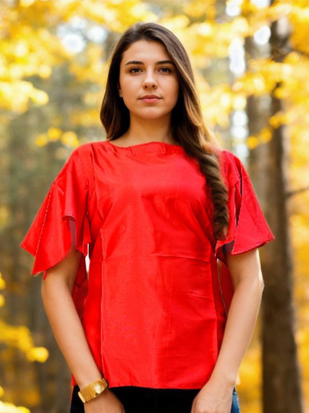 

Bucciato Private Limited Flared Sleeves Satin Top, Red