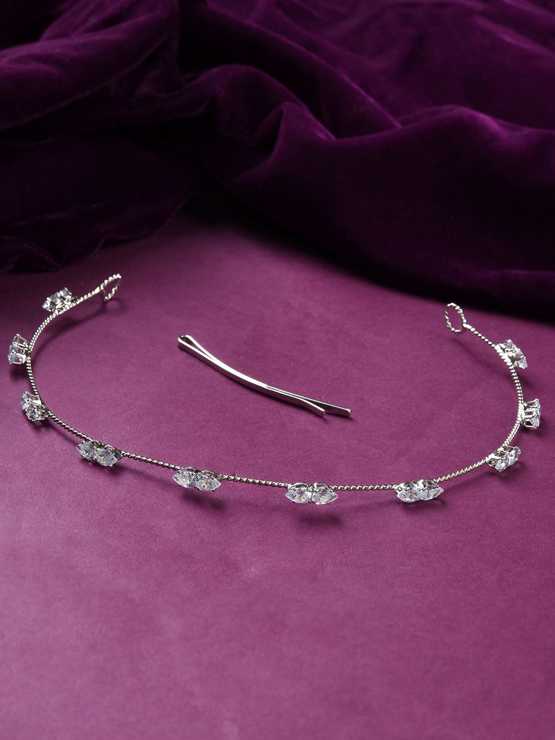 

Voylla Royal Romance Ariel Rhodium-Plated Stones Studded Head Chains Head Jewellery, Silver