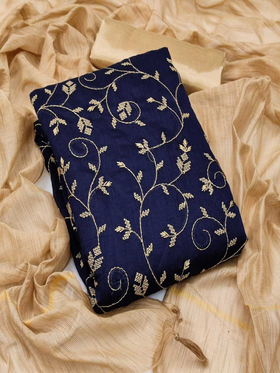 

Aika Thread Work Unstitched Dress Material, Blue
