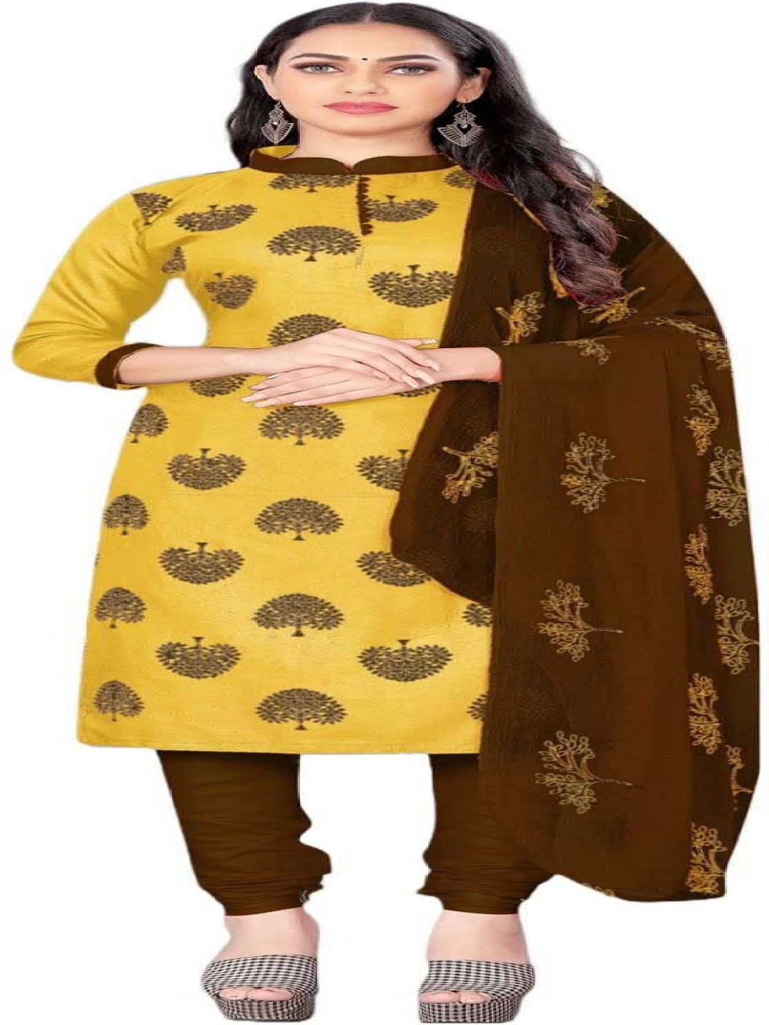 

Aika Floral Printed Pure Cotton Unstitched Dress Material, Yellow