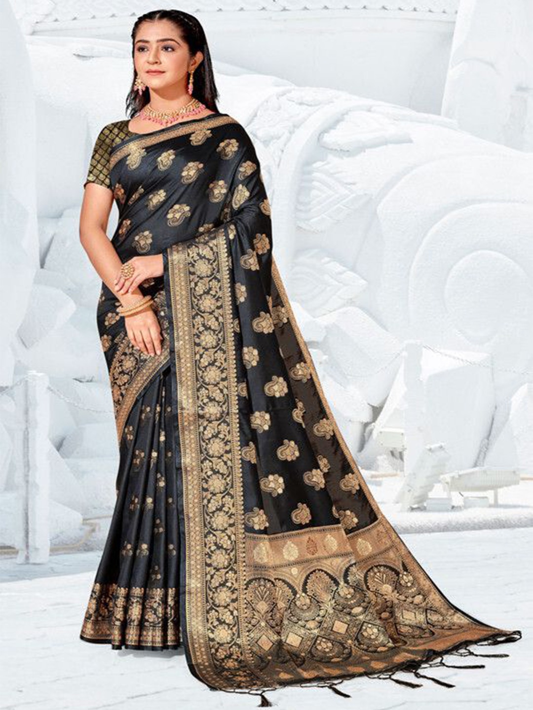 

sagarika Ethnic Motifs Banarasi Saree, Black