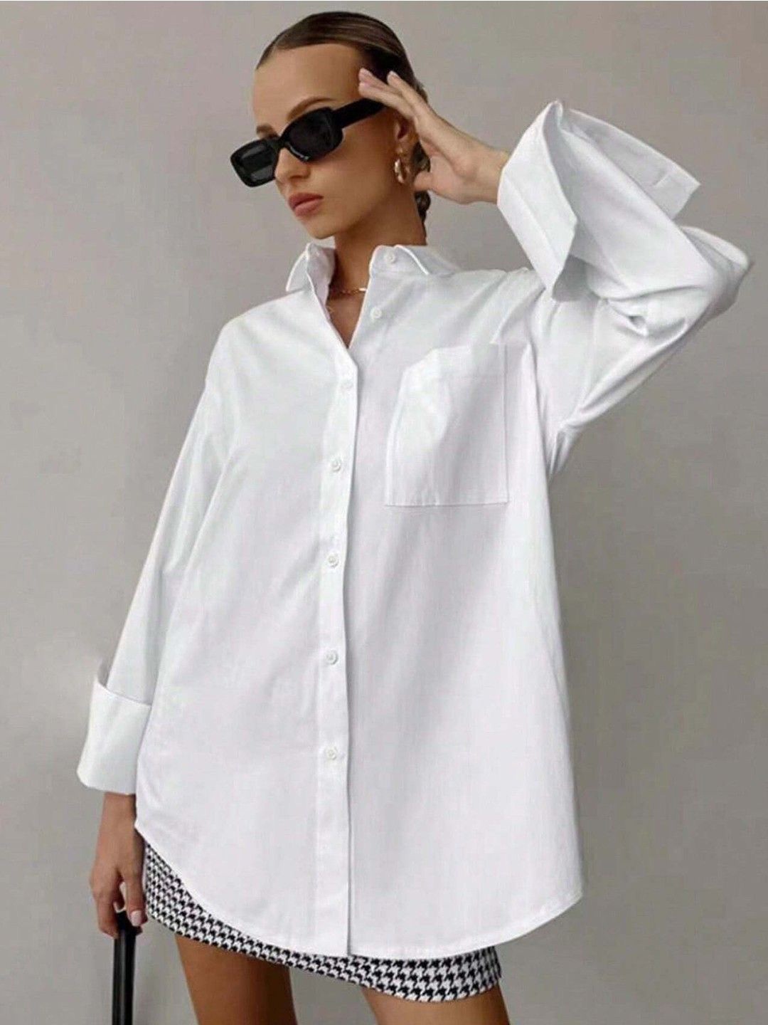 

NANCHI Women Comfort Relaxed Fit Spread Collar Solid Cotton Casual Shirt, White