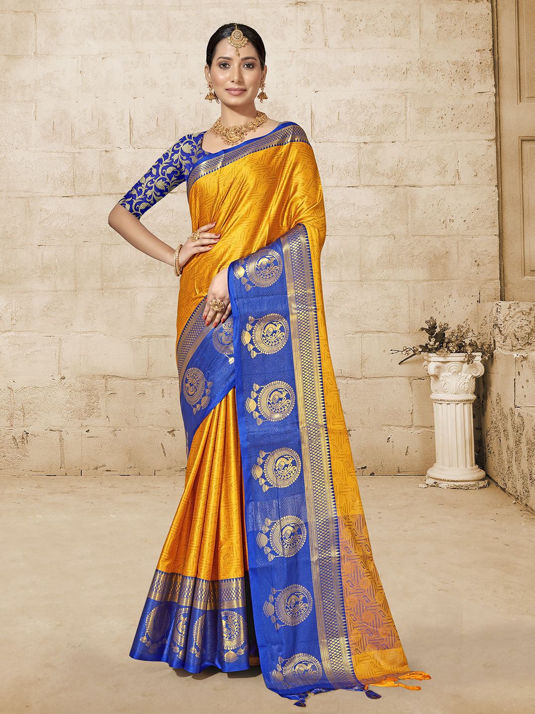 

sagarika Woven Design Zari Kanjeevaram Saree, Yellow