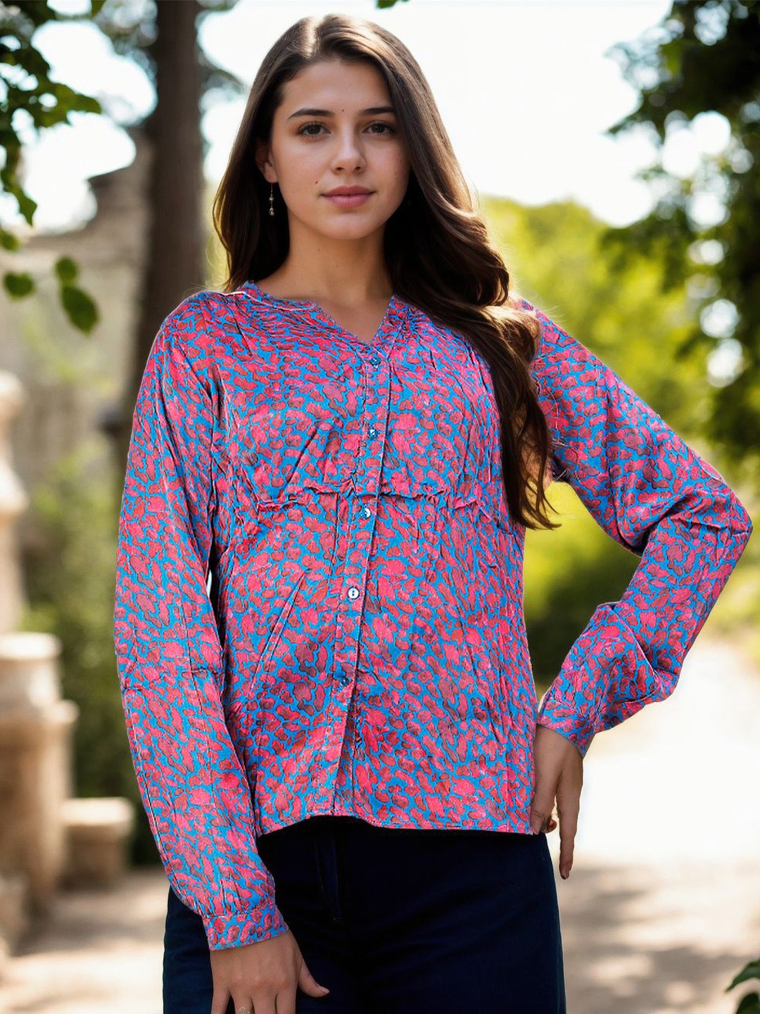 

Bucciato Private Limited Women Floral Printed Puff Sleeves A-Line Top, Purple