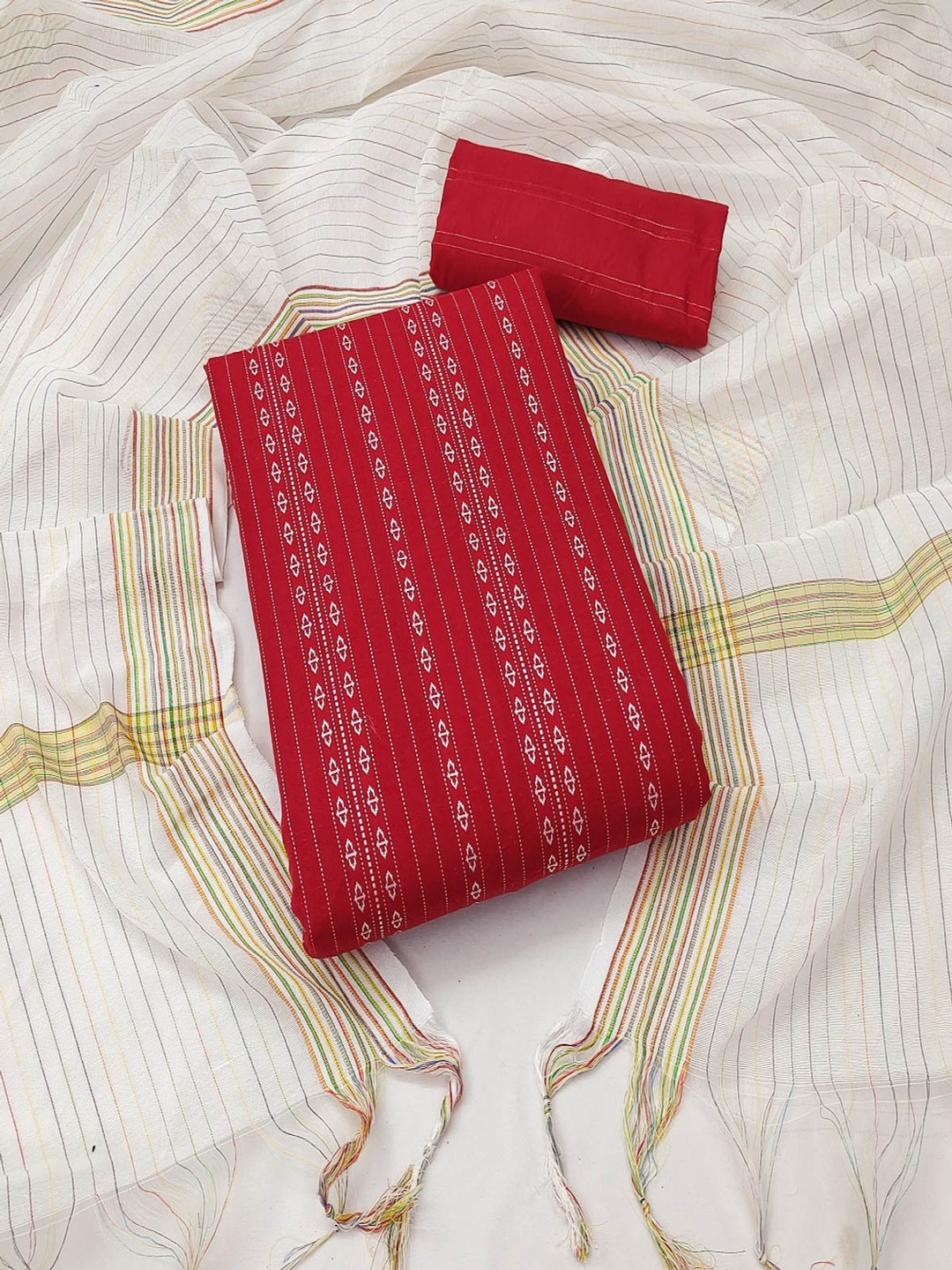 

Aika Geometric Printed Pure Cotton Unstitched Dress Material, Red