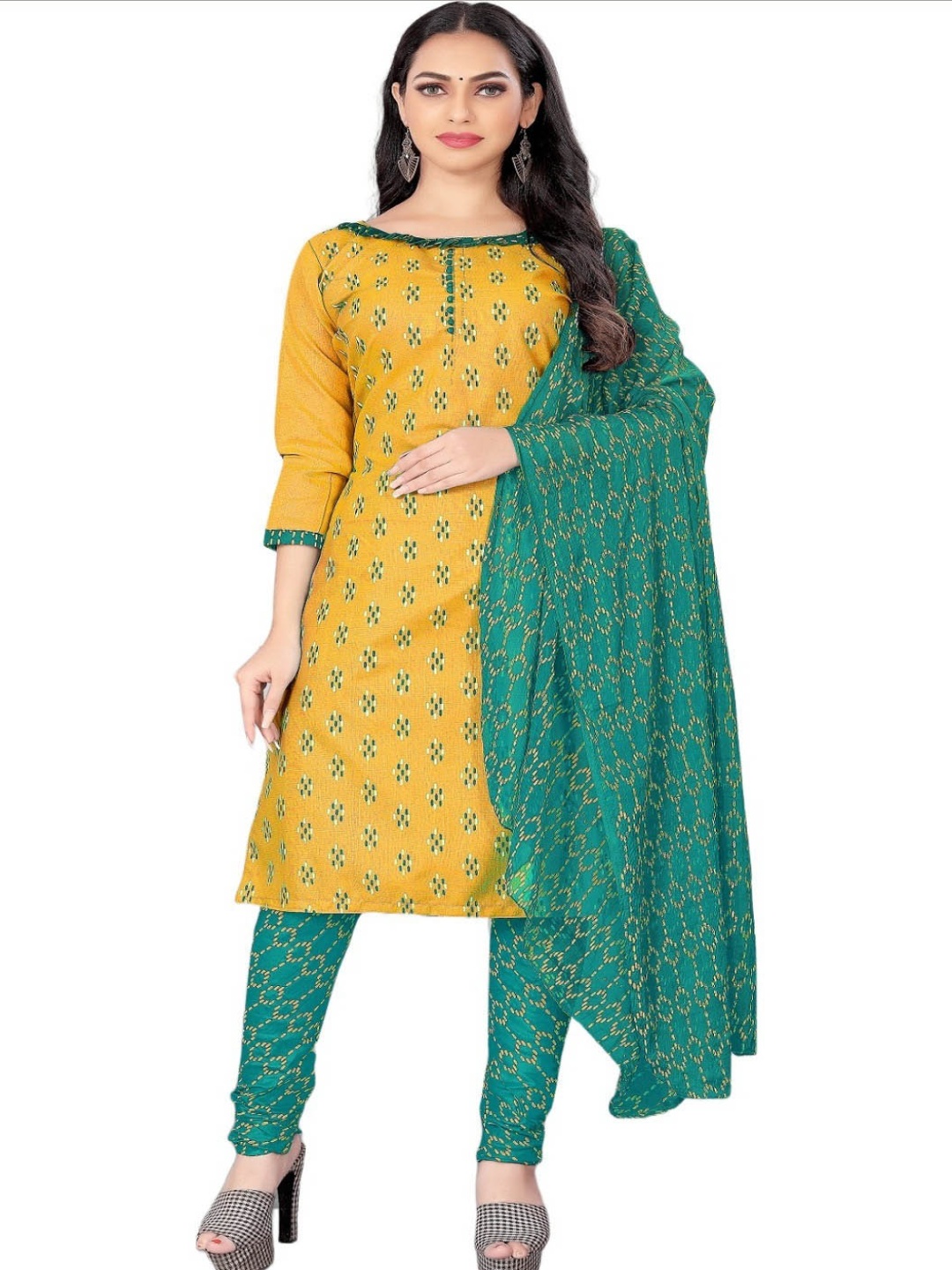 

Aika Geometric Printed Pure Cotton Unstitched Dress Material, Yellow