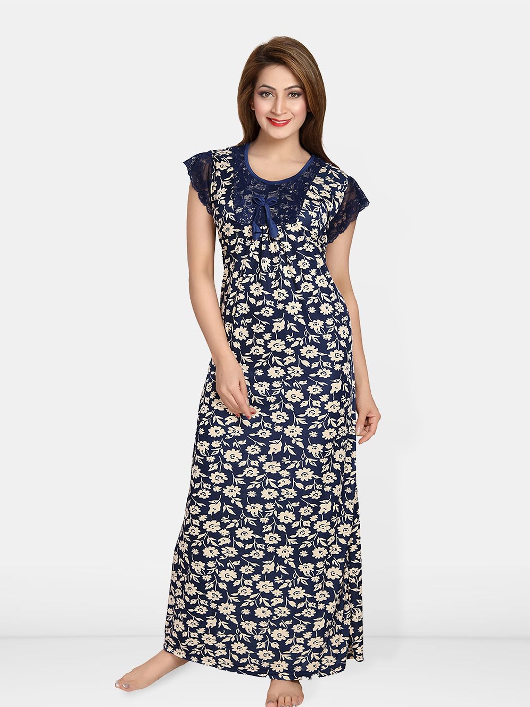 

Be You Women Printed Maxi Nightdress, Navy blue