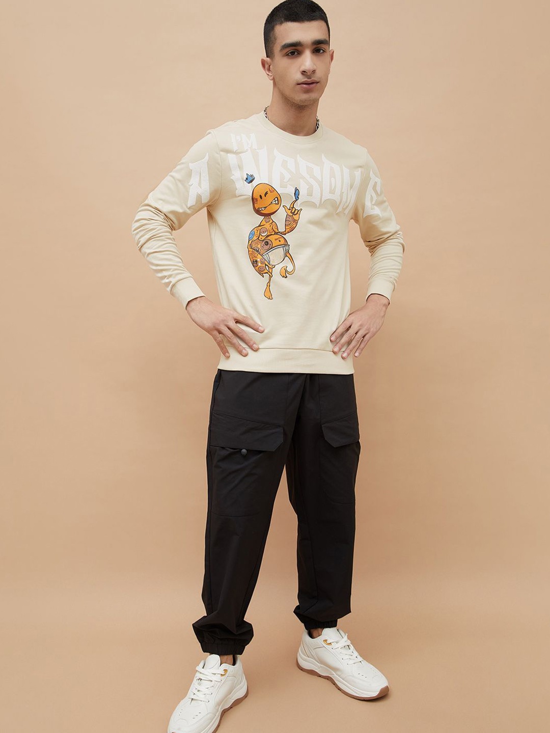 

SmileyWorld Men Printed Sweatshirt, Beige