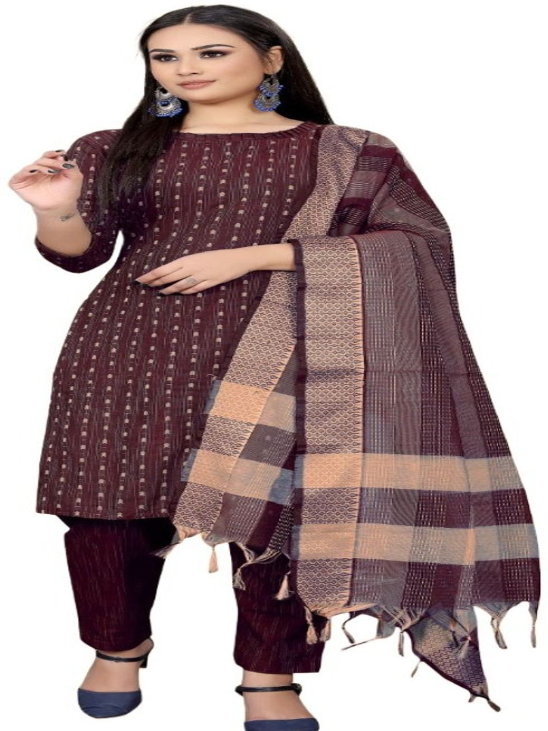 

Aika Geometric Printed Pure Cotton Unstitched Dress Material, Maroon