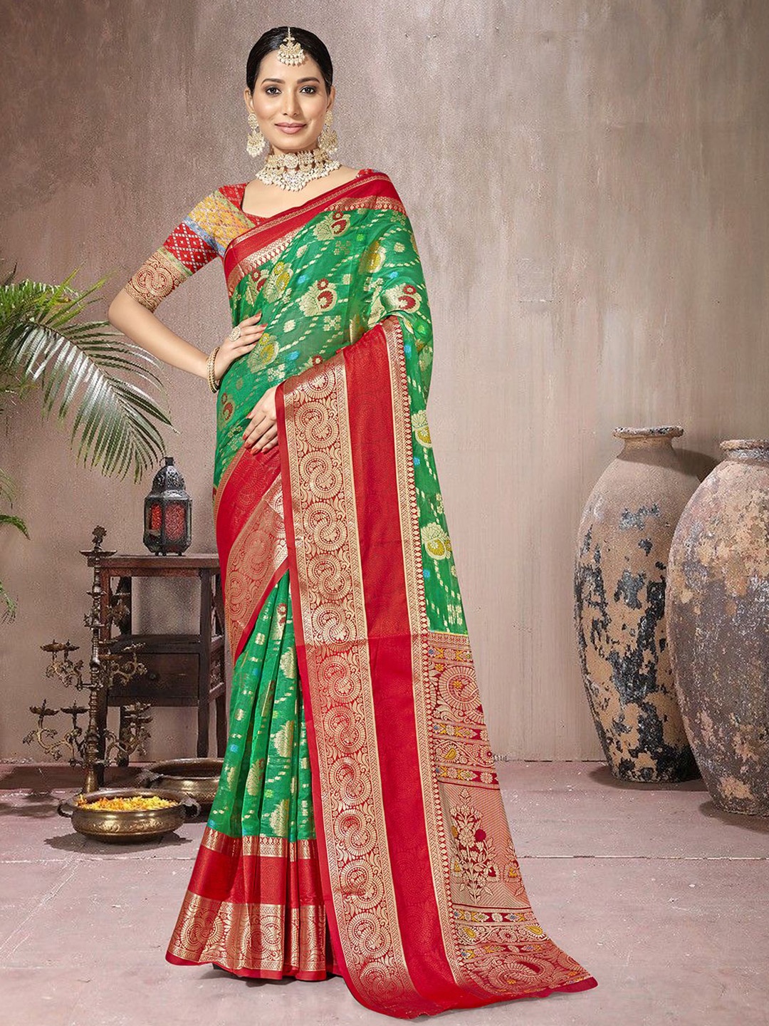 

sagarika Ethnic Motifs Kanjeevaram Saree, Green