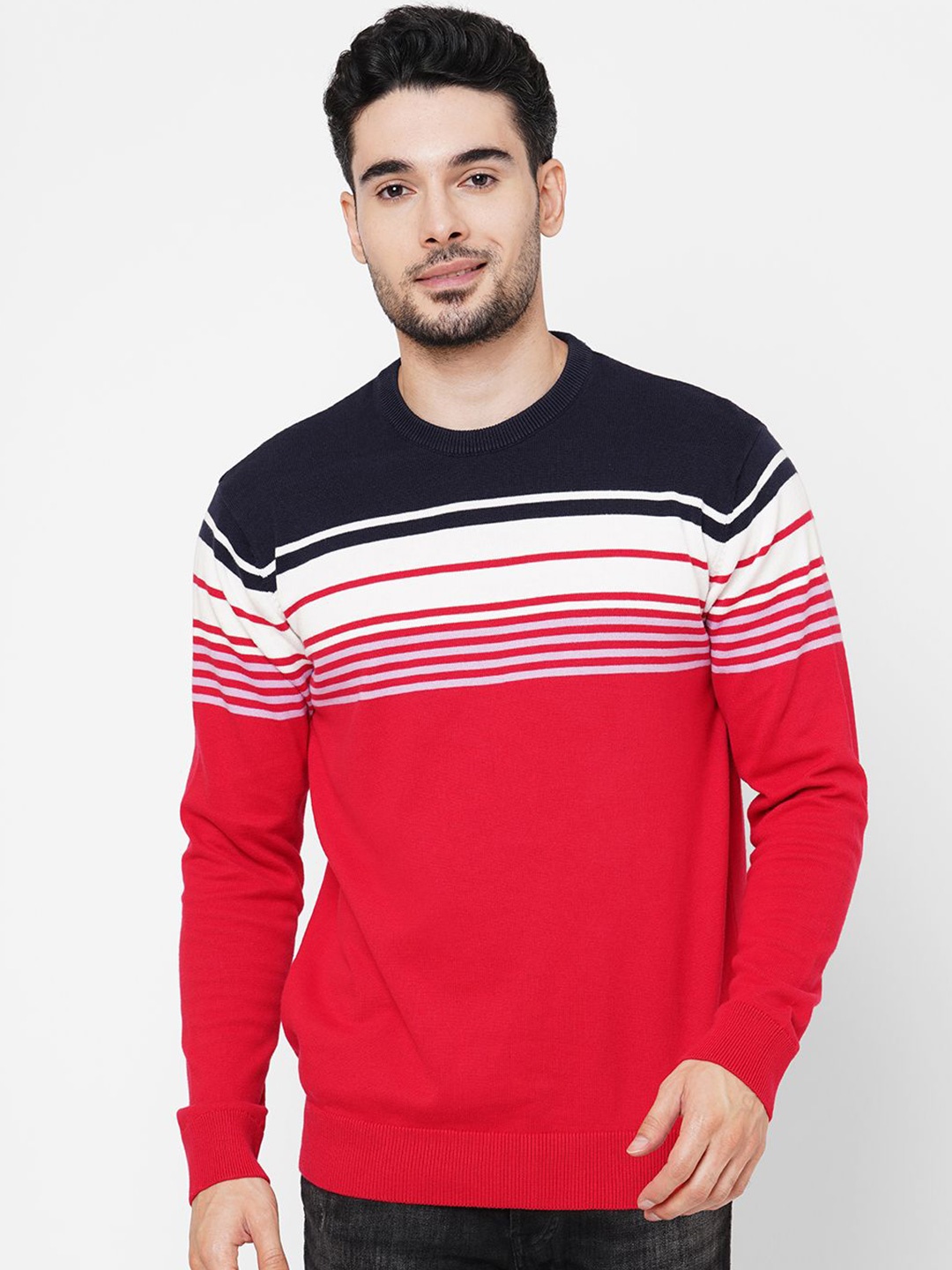 

Loopers Men Striped Cotton Sweatshirt, Red